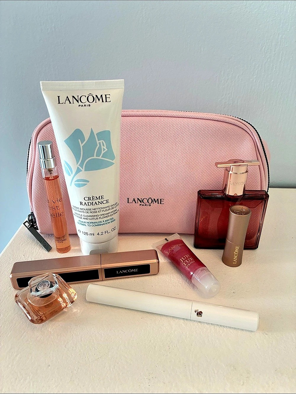 Lancôme Beauty Box Cosmetic Bag and Skincare Makeup Set Pink & Brown